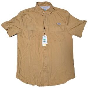 Ocean Coast Mens Fishing Shirt Short Sleeve Button Up Recycled Desert Gold‎ (G)